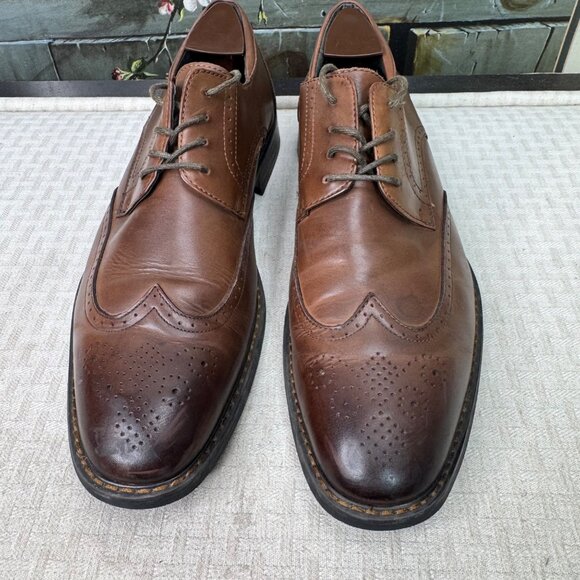 Joseph Abboud Mens Size 11D Brown Leather Wingtip Dress Shoes - Picture 2 of 7